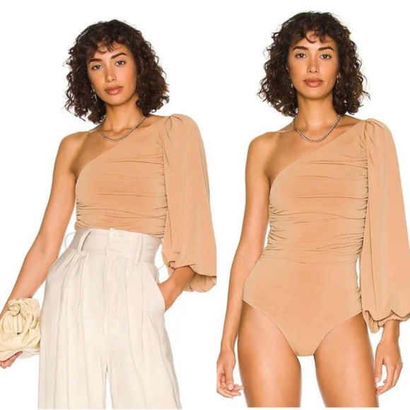 MAJORELLE Tops - Revolve Majorelle Dani Bodysuit One Shoulder in Toffee Nude Size Small